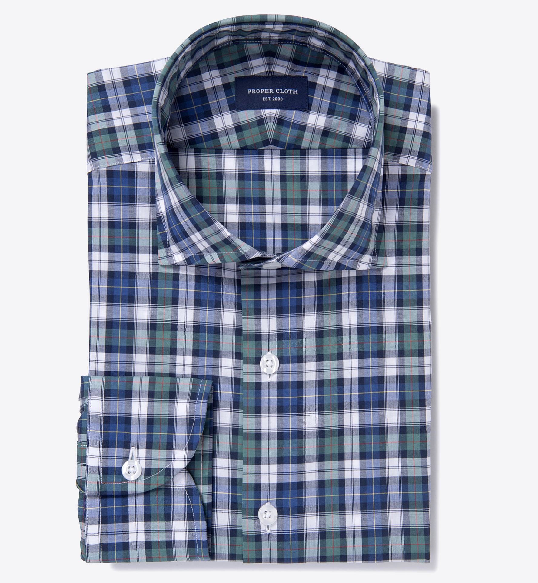 Vincent Sage and Blue Plaid Fitted Dress Shirt by Proper Cloth