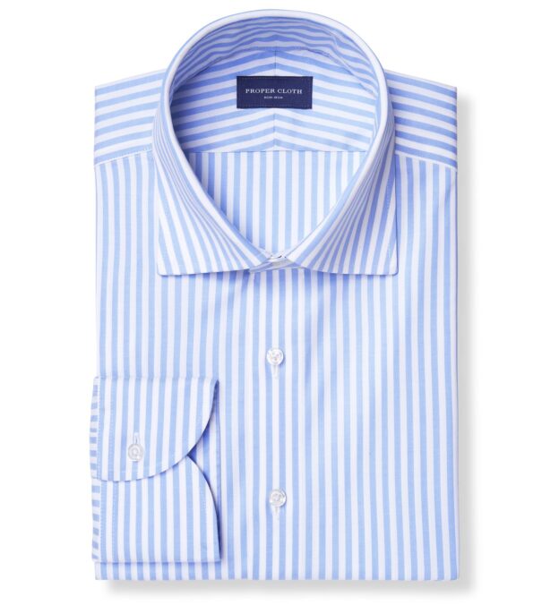 Non-Iron Stretch Light Blue Bengal Stripe Shirt by Proper Cloth