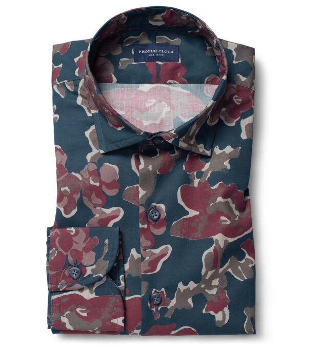 Albiate Teal Abstract Floral Print Shirt by Proper Cloth