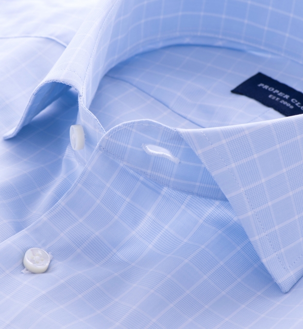 Thomas Mason Goldline Light Blue Box Check Dress Shirt by Proper Cloth