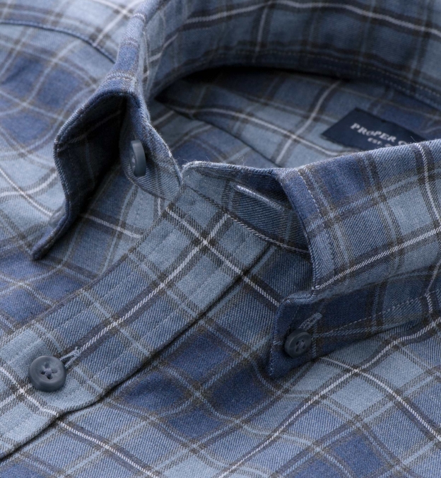 Blue and Grey Melange Plaid Men's Dress Shirt by Proper Cloth