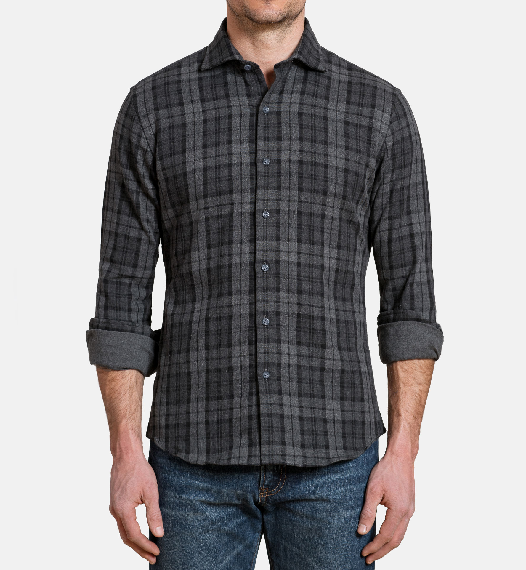 Grey Melange Plaid Double Cloth Mens Dress Shirt By Proper Cloth 