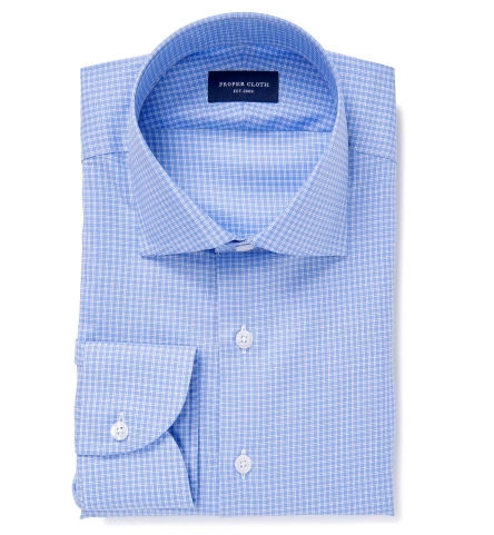 Morris Wrinkle-Resistant Blue Small Check Fitted Shirt by Proper Cloth