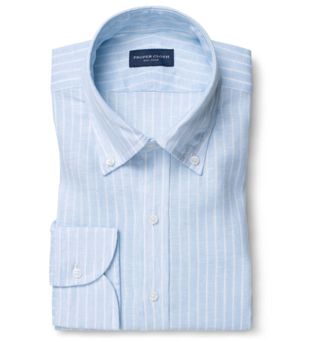 Light Blue Reverse Stripe Linen Tailor Made Shirt by Proper Cloth
