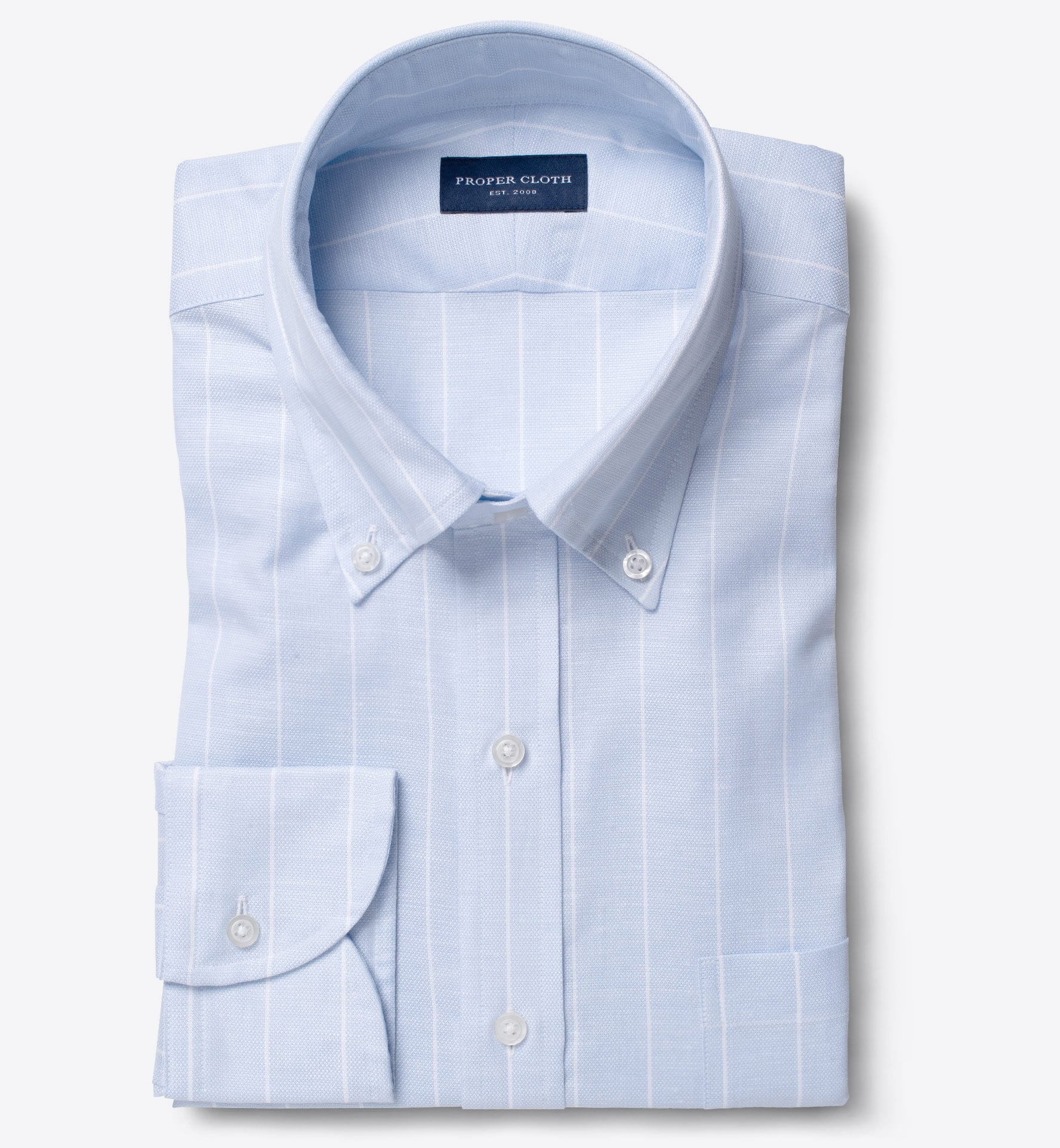 Thomas Mason Light Blue Pinstripe Cotton Linen Dobby Fitted Dress Shirt  Shirt by Proper Cloth