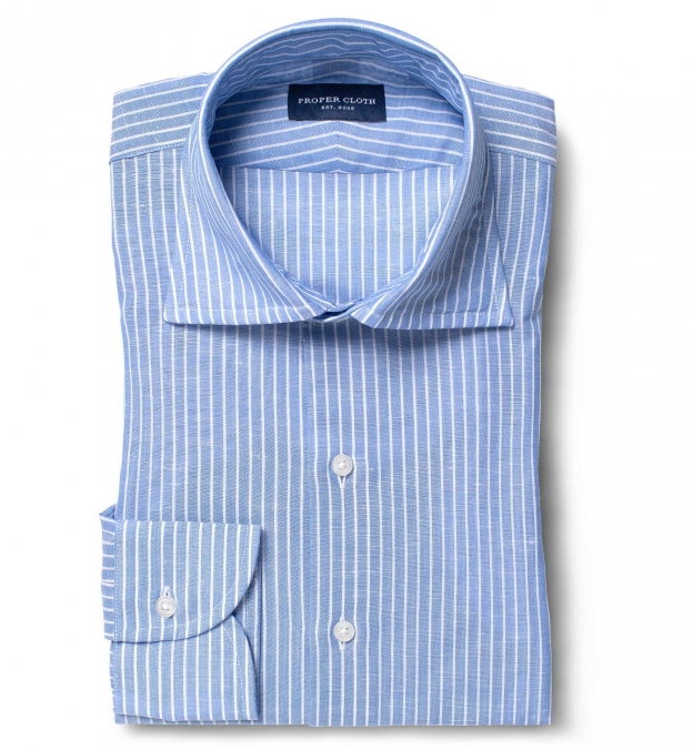 Capri Blue Stripe Cotton Linen Blend by Proper Cloth