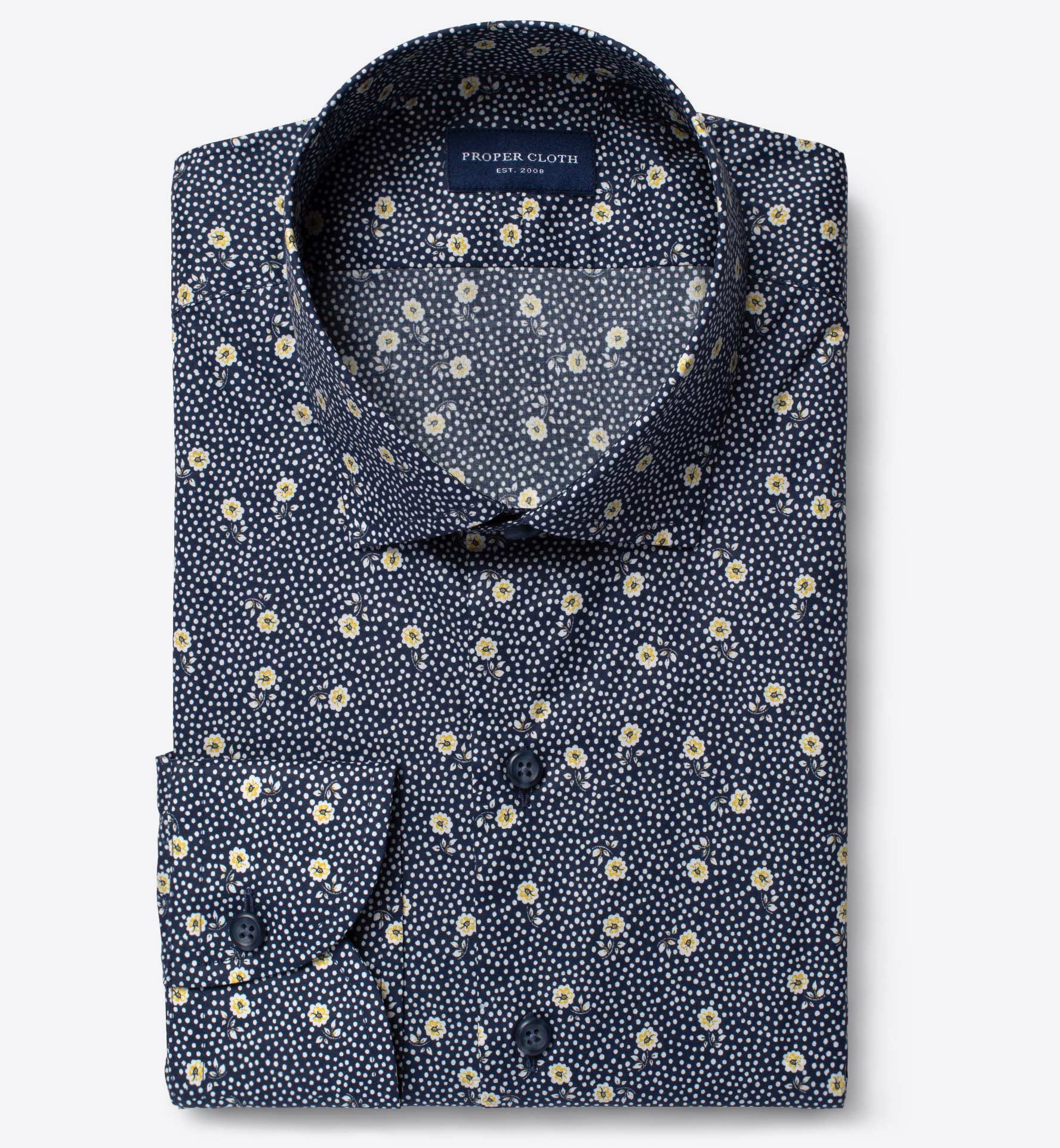 Albini Navy and Yellow Floral Print Custom Dress Shirt by Proper Cloth