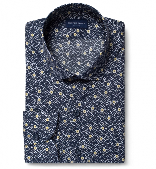 Albini Navy and Yellow Floral Print Custom Dress Shirt by Proper Cloth