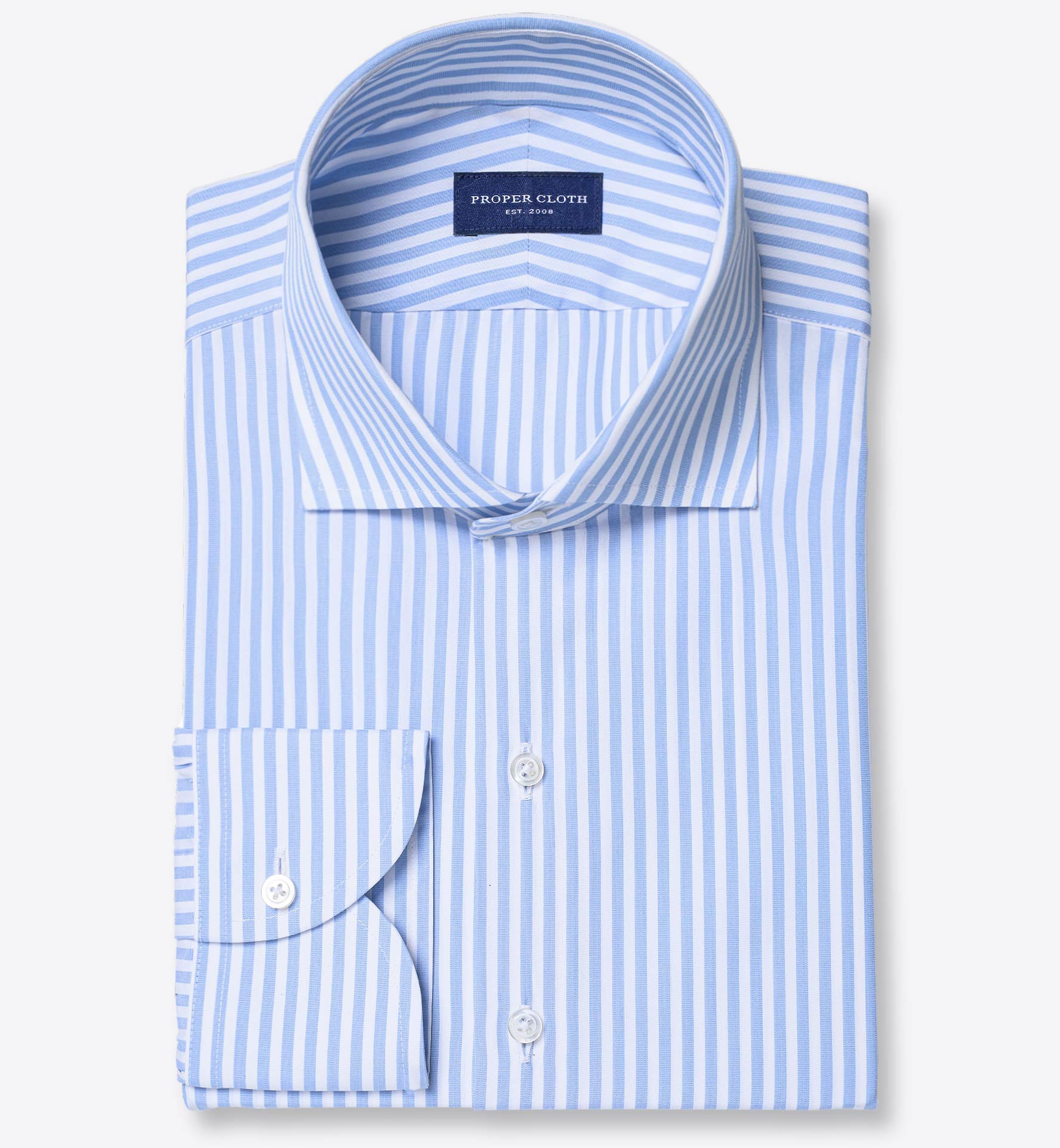 Thomas Mason Light Blue End-on-End Bengal Stripe Shirt by Proper Cloth