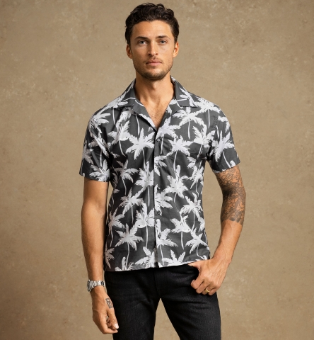 Albiate Charcoal and Grey Palm Tree Print by Proper Cloth