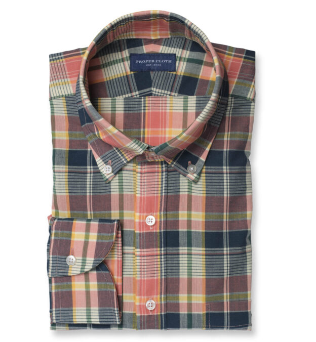 Salmon and Navy Indian Madras Shirts by Proper Cloth