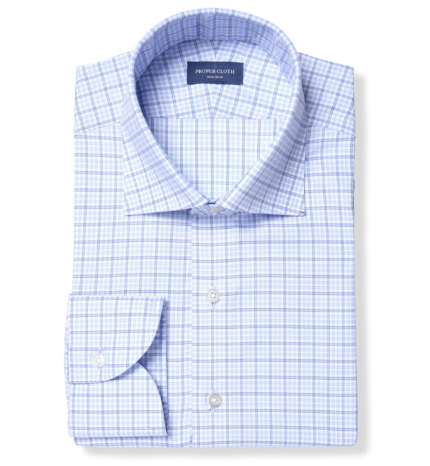 Thomas Mason Non-Iron Light Blue Multi Check Shirt by Proper Cloth