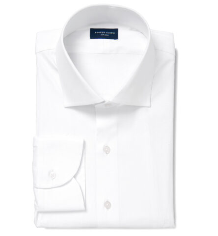 White Stretch Broadcloth Fitted Dress Shirt by Proper Cloth