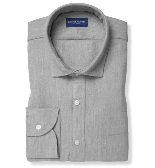 Sun Washed Grey Cotton and Linen Twill Shirt by Proper Cloth