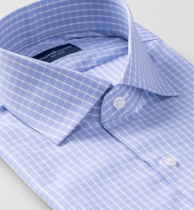 Thomas Mason 120s Blue Small Check Fitted Dress Shirt by Proper Cloth