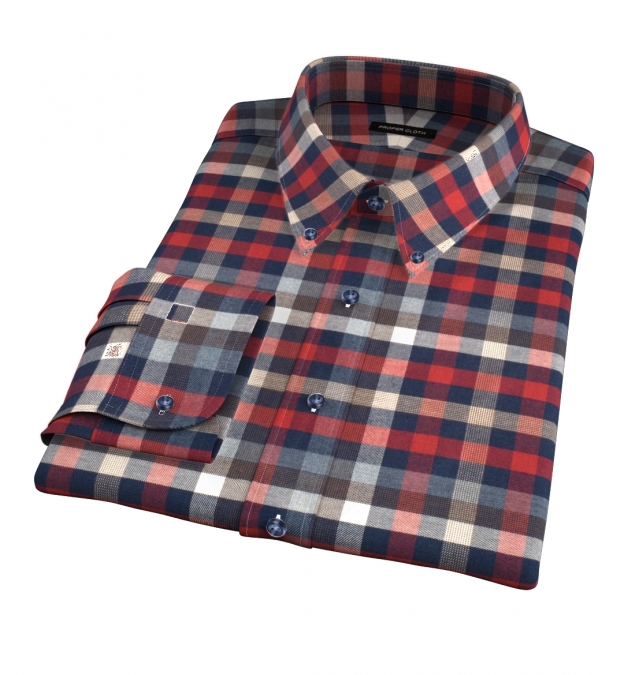 Portuguese Red Navy and White Large Plaid Flannel Dress Shirt Shirt by ...