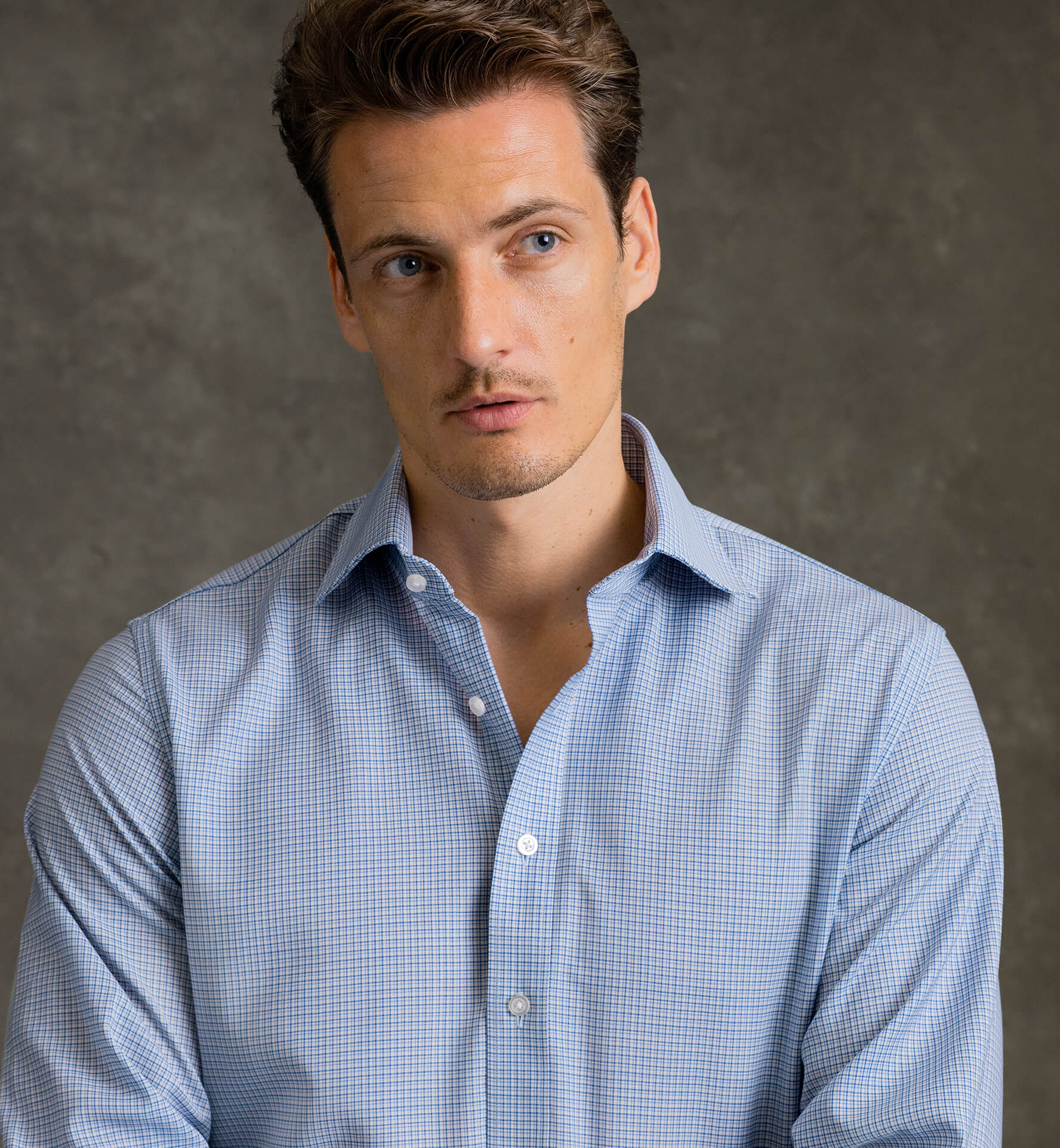 Reda Blue Small Grid Merino Wool by Proper Cloth