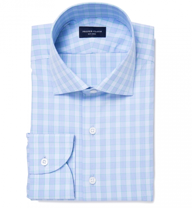 Astor 120s Blue and Green Glen Plaid Fitted Dress Shirt Shirt by Proper ...