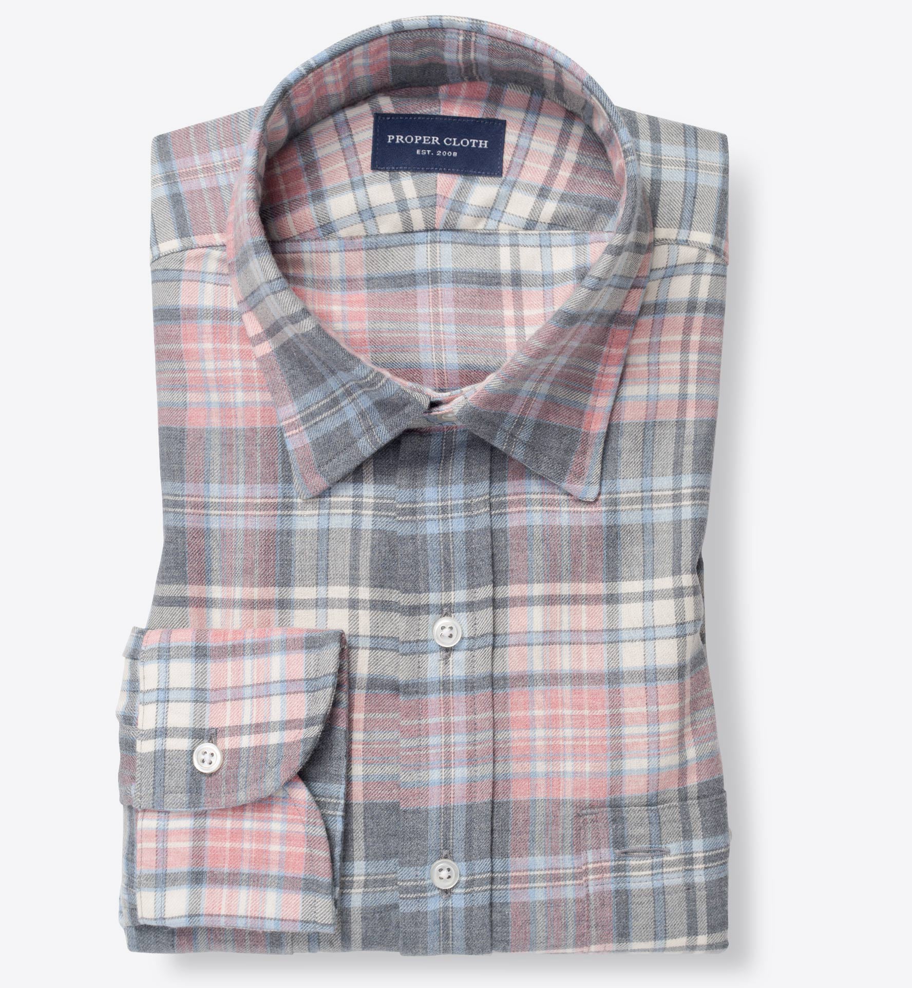 Satoyama Faded Rose and Sky Plaid Flannel Shirt by Proper Cloth Satoyama Faded Rose and Sky Plaid Flannel Shirt by Proper Cloth