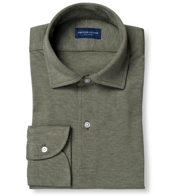 Canclini Melange Green Knit Pique Shirt by Proper Cloth