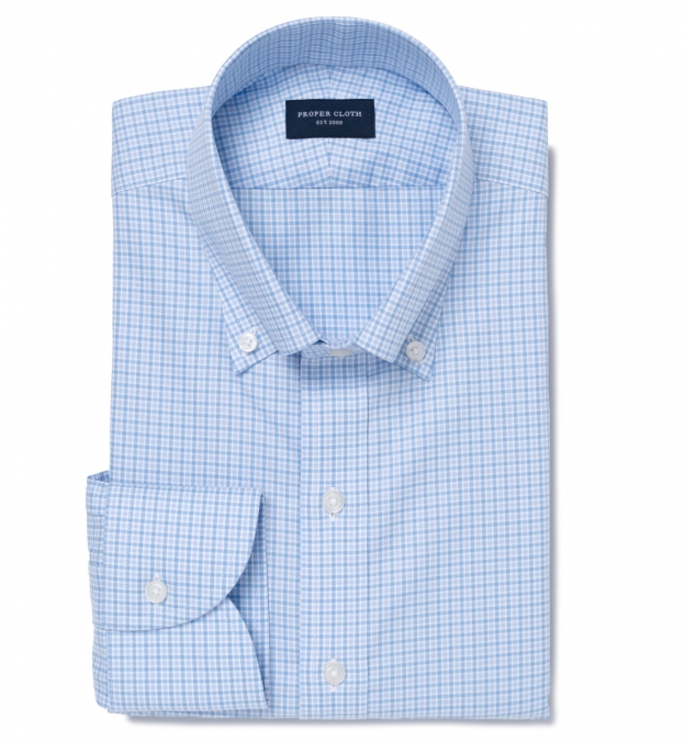 Non-Iron Supima Light Blue Multi Gingham Fitted Shirt Shirt by Proper Cloth