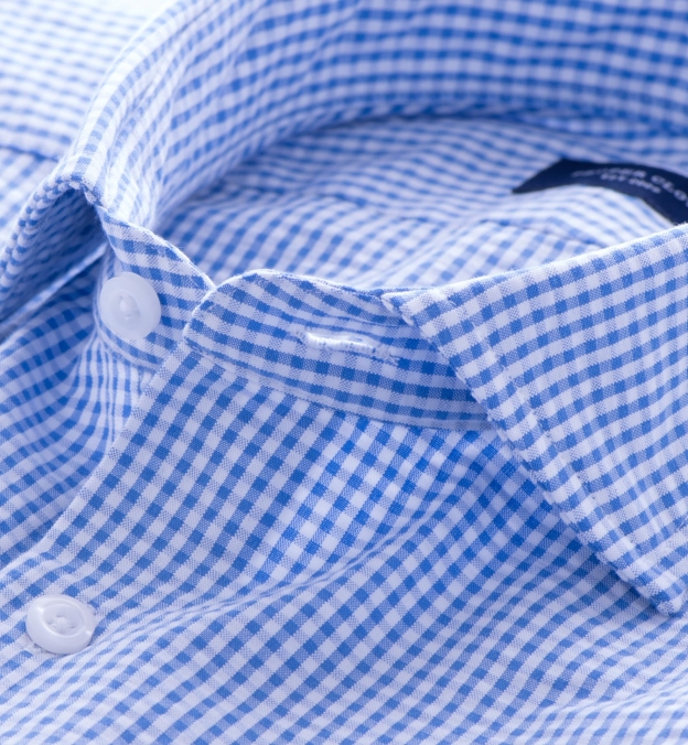 Portuguese Blue Gingham Seersucker Fitted Dress Shirt by Proper Cloth
