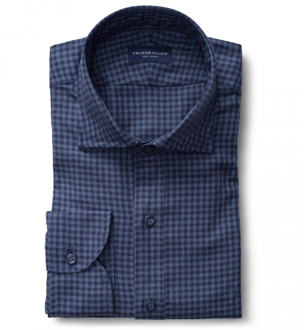 Albini Slate Blue Tonal Gingham Tencel Men's Dress Shirt Shirt by ...