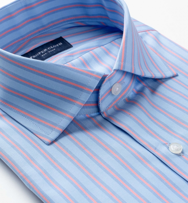 Modena Light Blue and Coral Stripe Men's Dress Shirt by Proper Cloth