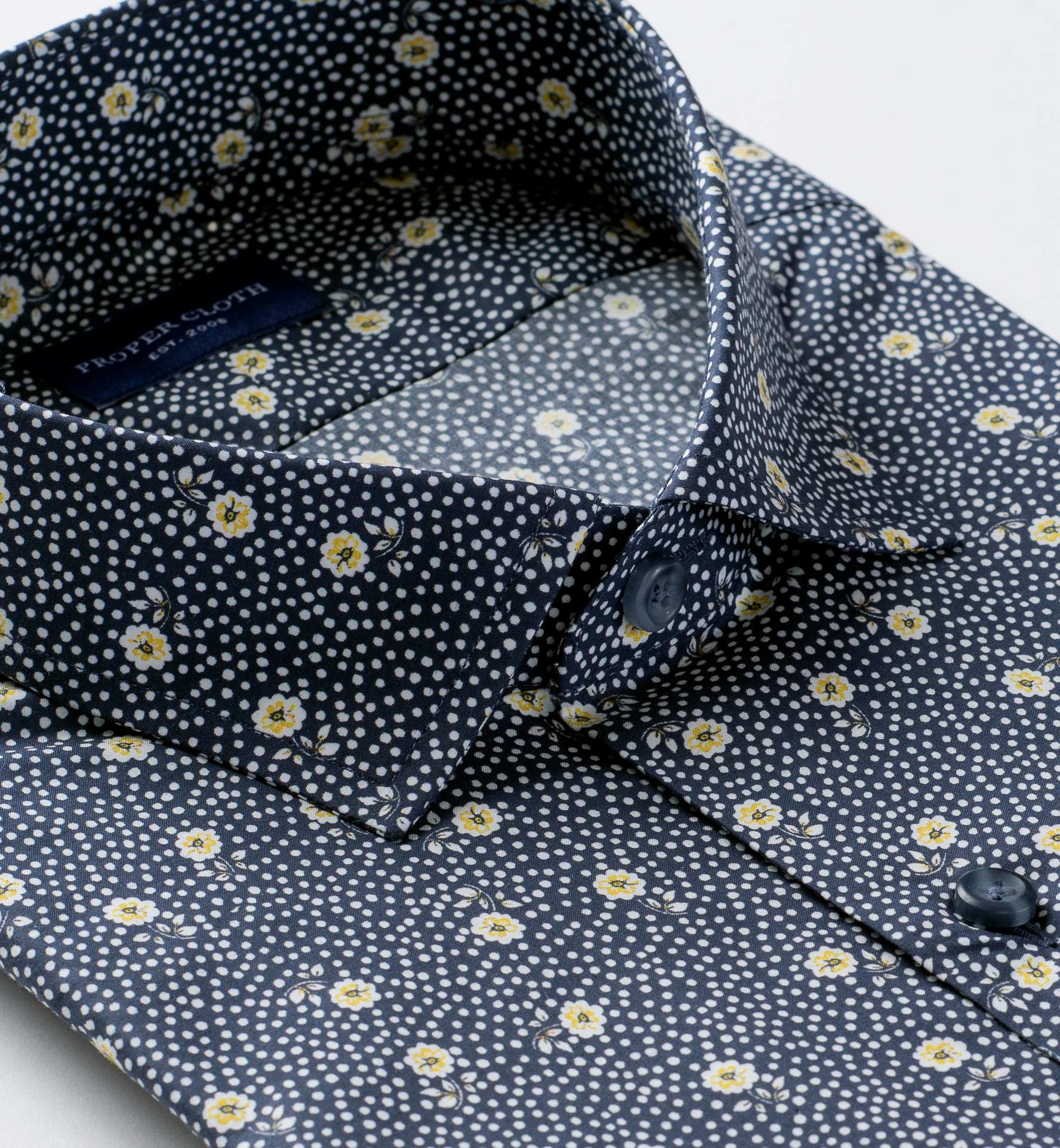 Albini Navy and Yellow Floral Print Custom Dress Shirt by Proper Cloth