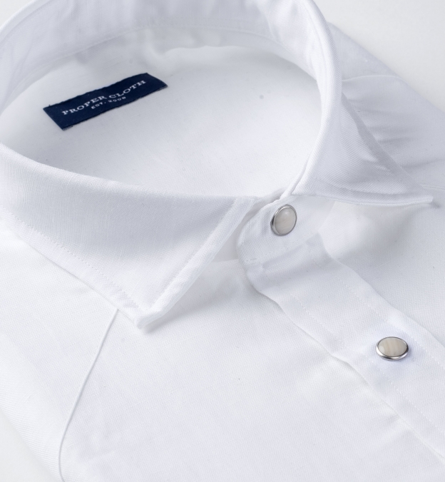 White Cotton and Linen Oxford Western Shirt