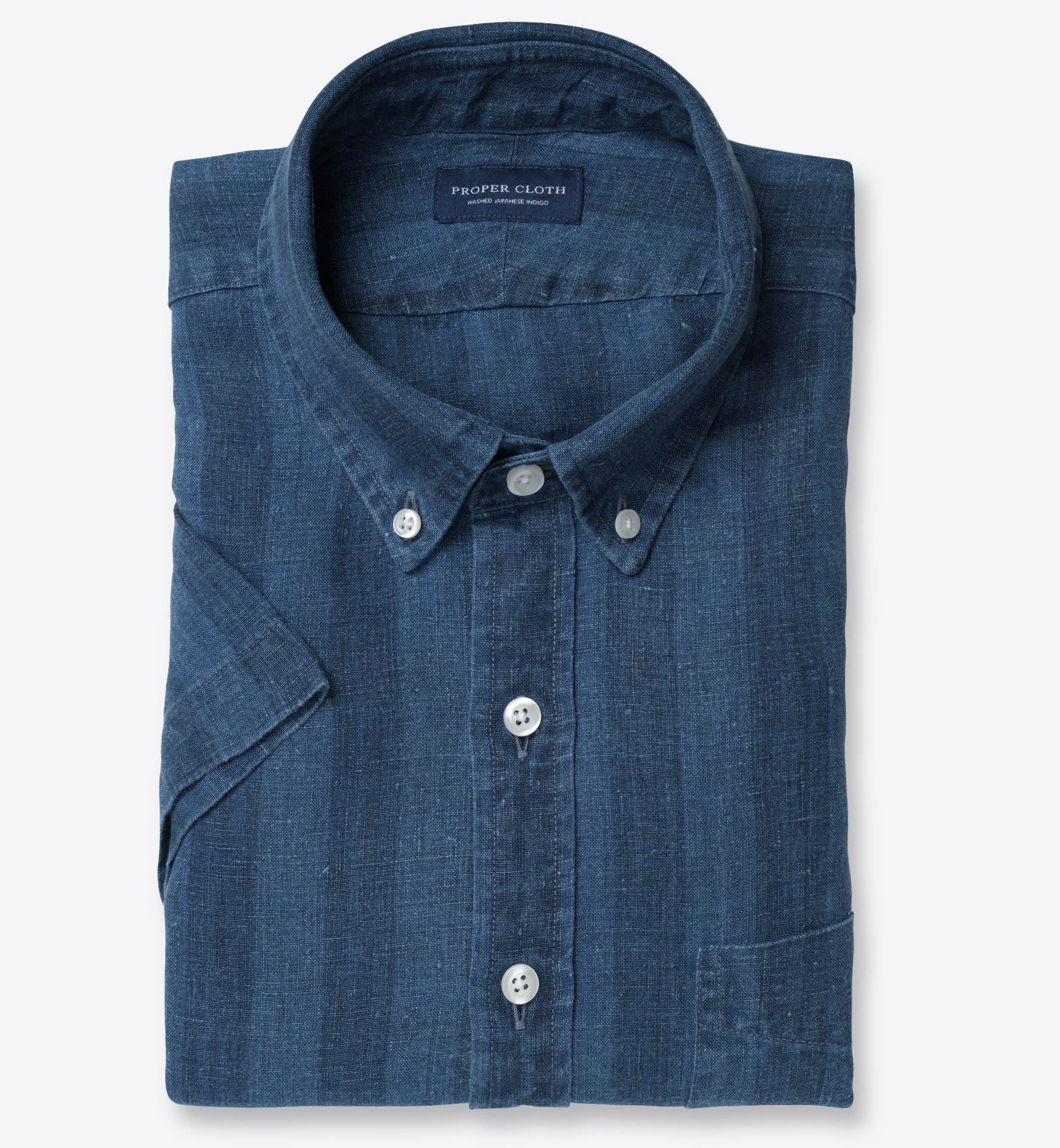 シャツ COVERNAT DRAWING STRIPED HALF SHIRT 4TR180 Japanese Washed Indigo Wide Stripe Linen Shirt by Proper Cloth