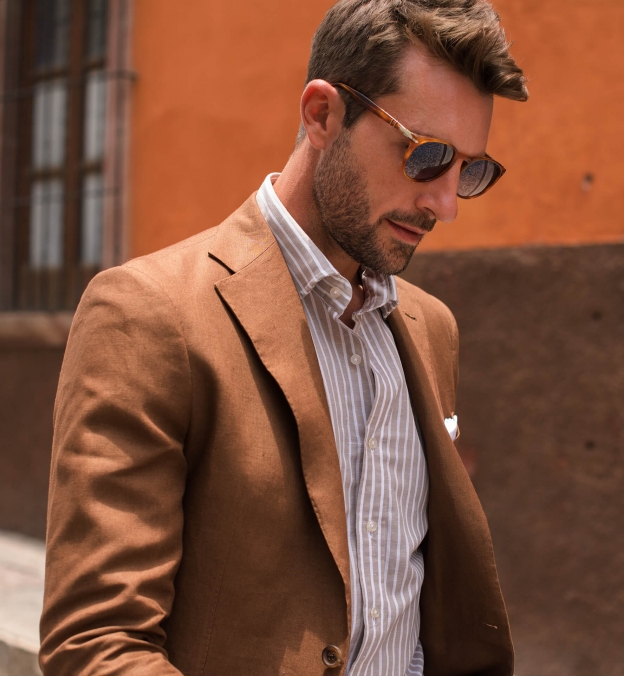 Portuguese Beige Stripe Cotton Linen Oxford Shirt