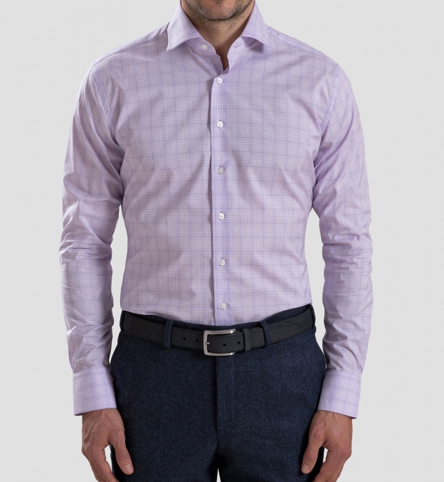 Alden 120s Lavender and Blue Prince of Wales Check Tailor Made Shirt by ...
