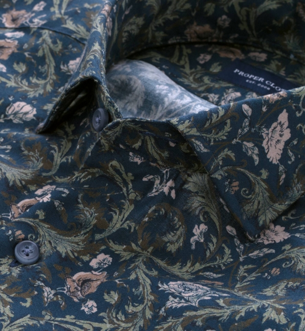 Albini Navy Green and Rose Vintage Floral Print