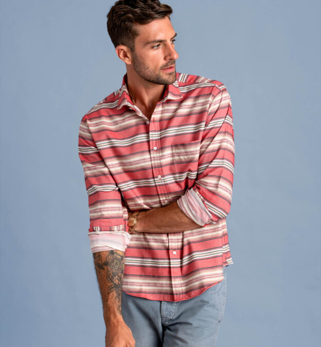 Faded Red Black and Beige Southwest Stripe Jacquard Tailor Made Shirt ...