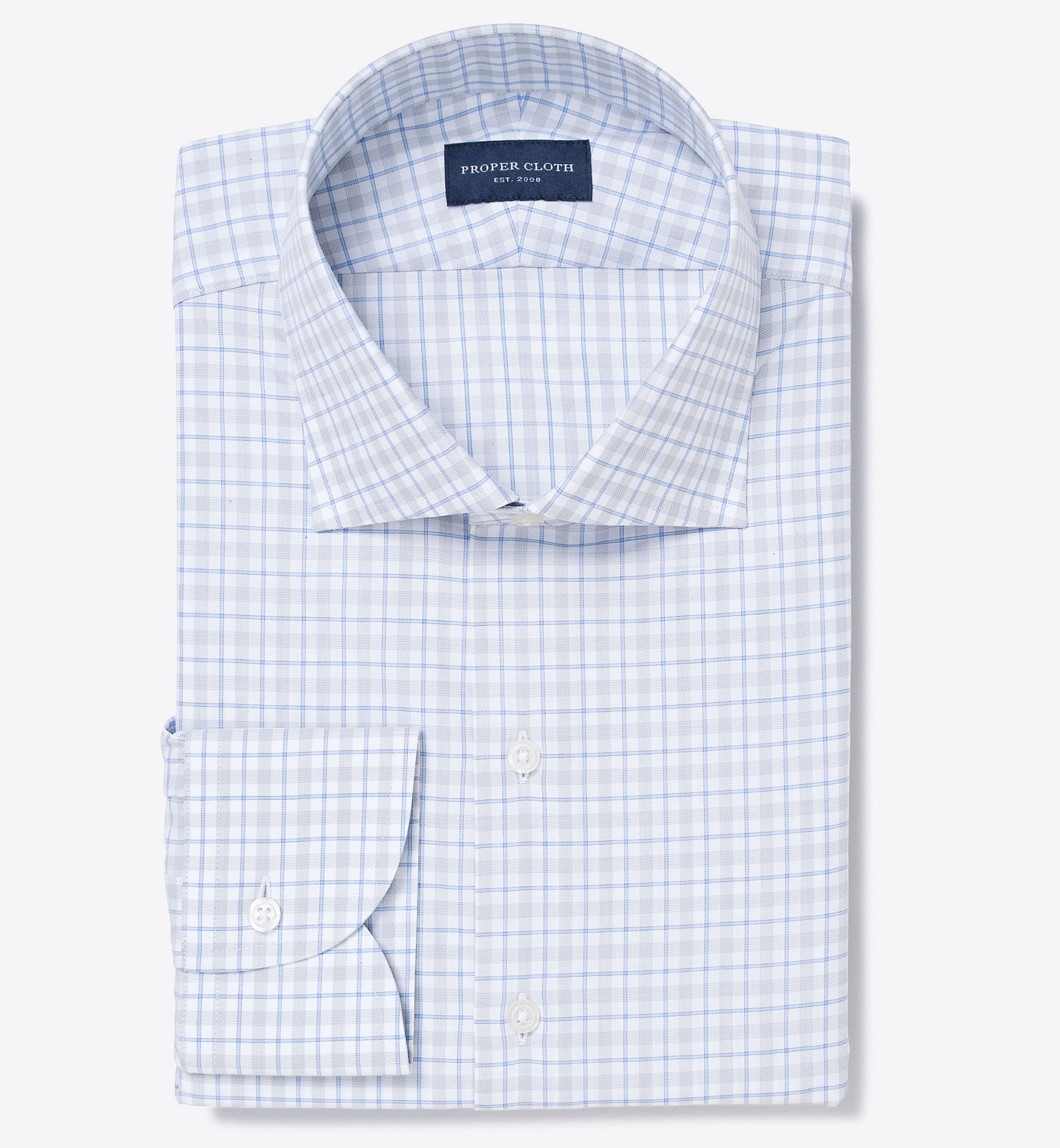 Novara Light Grey and Light Blue Multi Check Fitted Shirt by Proper Cloth