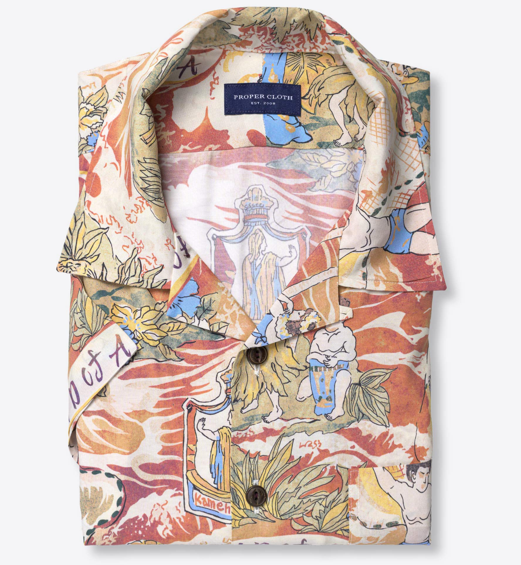 Japanese Beige Aloha Print Shirt by Proper Cloth