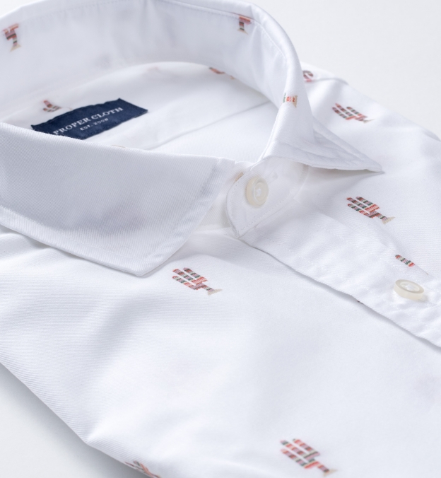 Albiate Washed White Cactus Embroidered Twill Men's Dress Shirt by ...