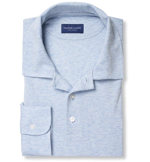 Pinehurst Light Blue Stripe Cotton and Tencel Knit Jersey Shirt by