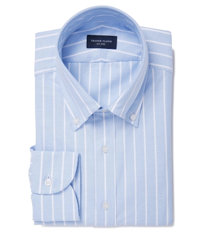 American Pima Blue Striped Heavy Oxford Fitted Dress Shirt by Proper Cloth