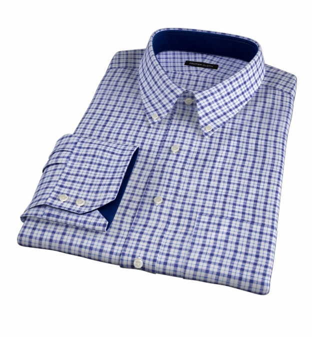 Canclini Navy Blue Check Linen Men's Dress Shirt Shirt by Proper Cloth