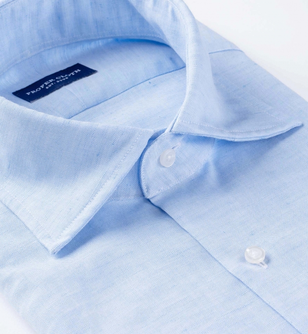 Portuguese Light Blue Cotton Linen Oxford Fitted Shirt by Proper Cloth