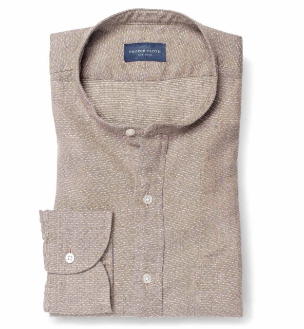 Albini Washed Beige and Off White Cotton Linen Dobby Fitted Dress Shirt ...