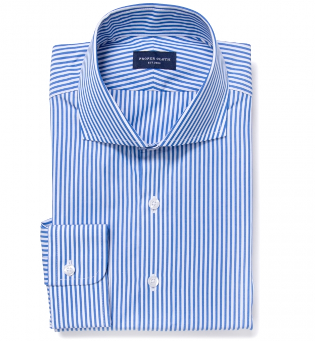 140s Blue Wrinkle-Resistant Bengal Stripe Men's Dress Shirt Shirt by ...