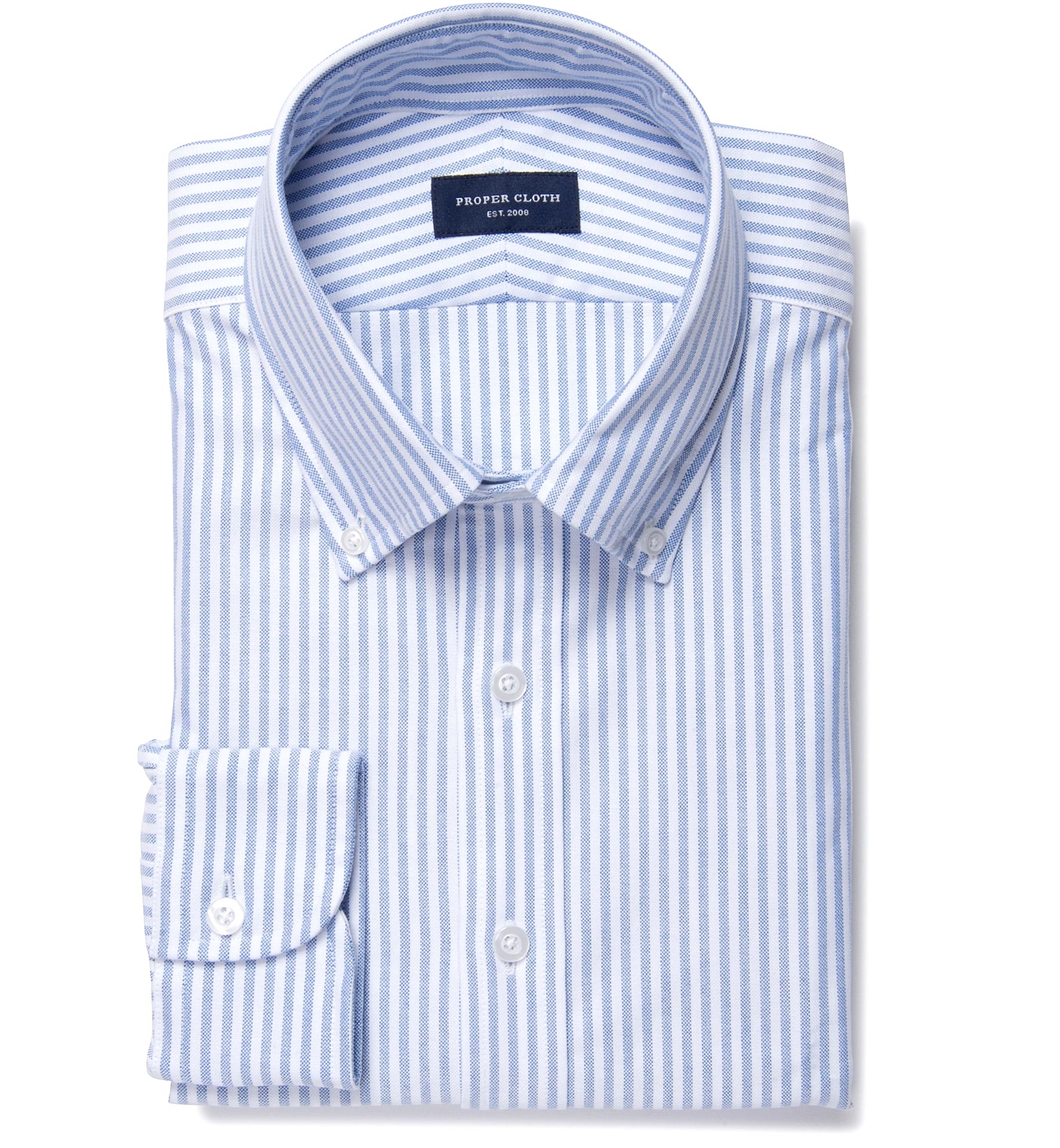 Blue University Stripe Heavy Oxford Fitted Shirt by Proper Cloth