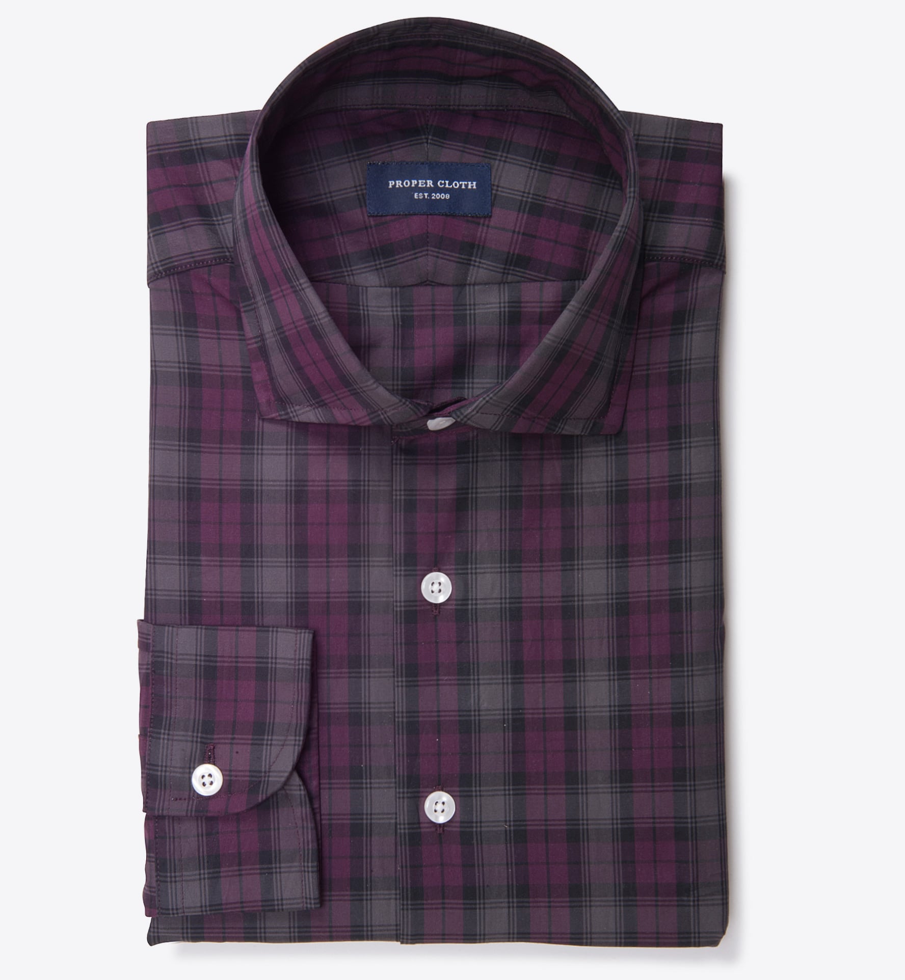 Plum and Grey Tonal Plaid Men's Dress Shirt by Proper Cloth