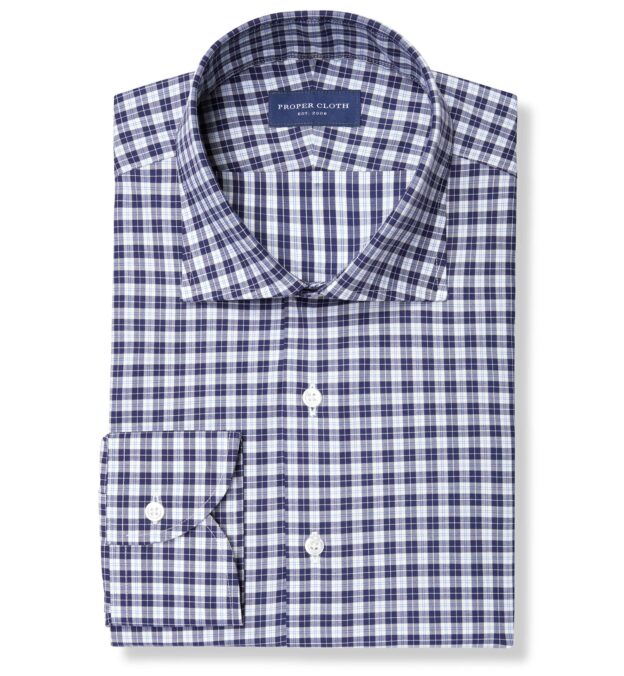 Thomas Mason Navy and Light Blue Multi Check Twill Shirt by Proper Cloth