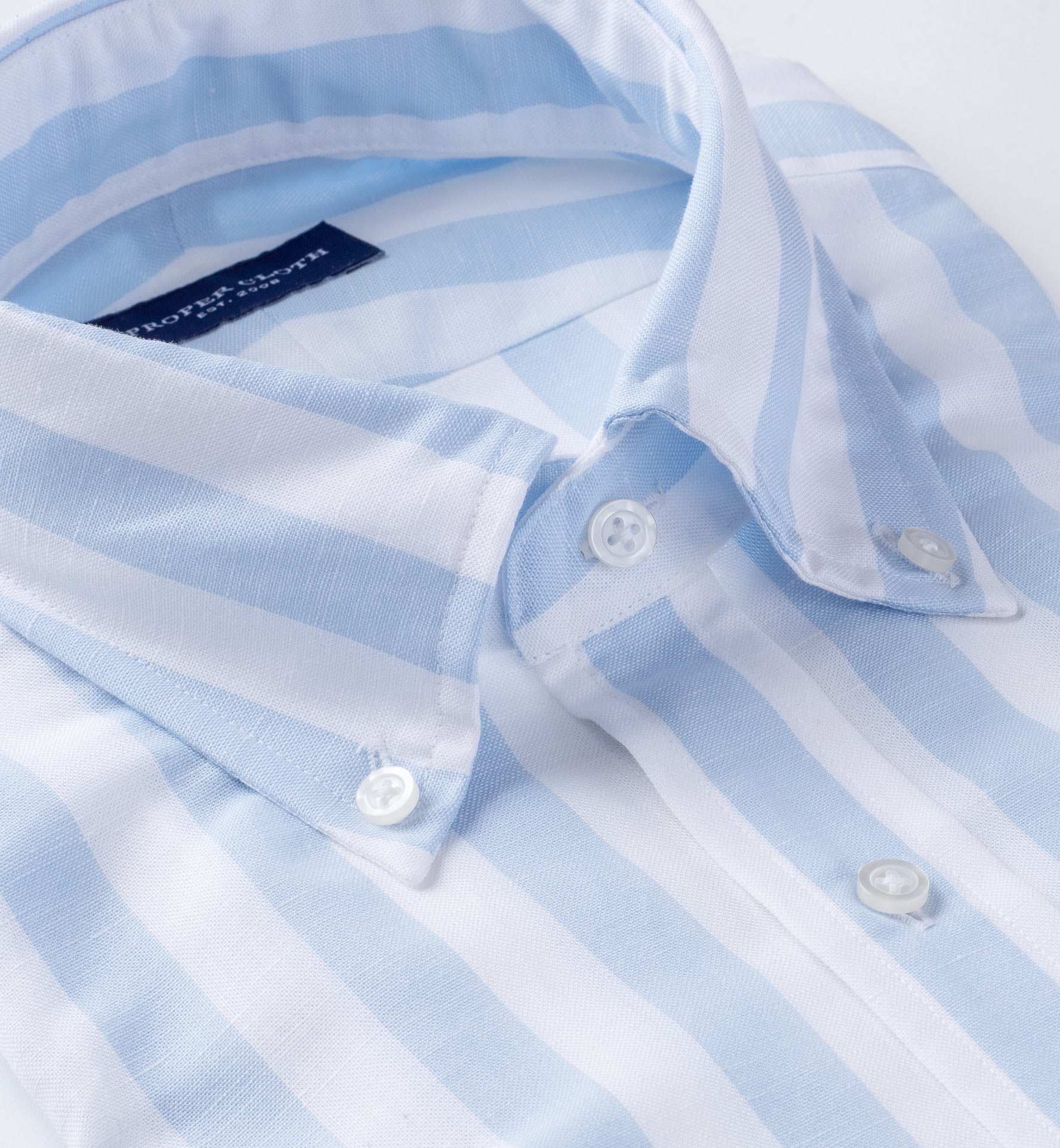 Portuguese Light Blue Wide Stripe Cotton Linen Blend Dress Shirt by ...
