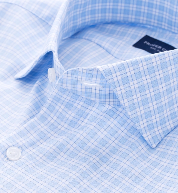 Sky Blue and White Mini Check Classic Custom Shirt 100c 70*70 Sar773a