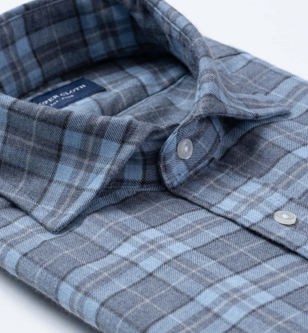 Satoyama Light Blue and Slate Plaid Flannel Fitted Shirt by Proper Cloth